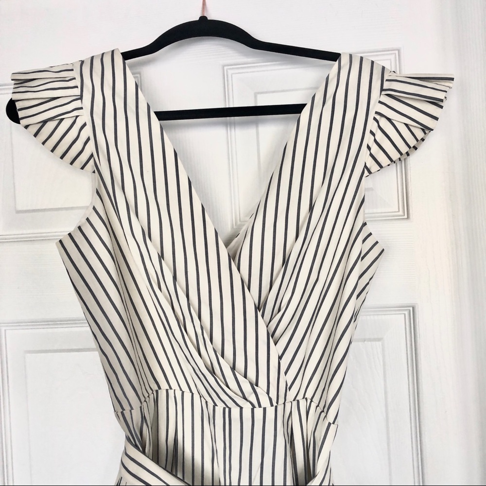 Striped flutter sleeve ankle jumpsuit